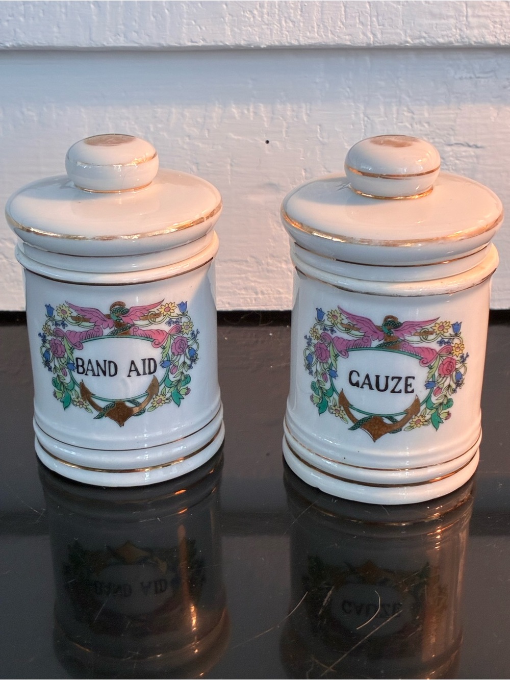 Vintage Chase Porcelain Apothecary Pharmacy Jars with Lids, Lot of 2